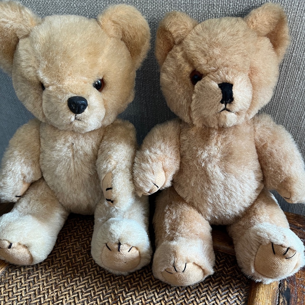 Pair of authentic, vintage, wool jointed Teddy bears, from Harrods